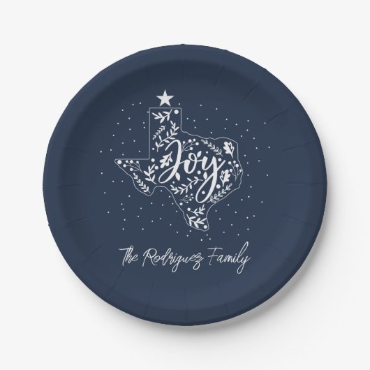 Navy Blue Joy Holiday Blätter Texas Shape Pappteller (Vorderseite)
