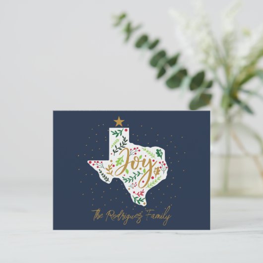 Navy Blue Joy Holiday Blätter Texas Shape Postkarte (Stehend Vorderseite)