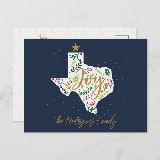 Navy Blue Joy Holiday Blätter Texas Shape Postkarte (Vorne/Hinten)