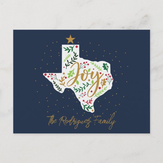 Navy Blue Joy Holiday Blätter Texas Shape Postkarte (Vorderseite)