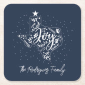 Navy Blue Joy Holiday Blätter Texas Shape Rechteckiger Pappuntersetzer (Vorderseite)