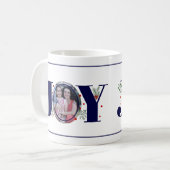 Navy Blue Joy mit Beeren Weihnachts-Foto Kaffeetasse (Vorderseite Links)