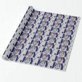 Navy Blue JOY und Schneeflocken zwei Foto Weihnach Geschenkpapier (Ungerollt)