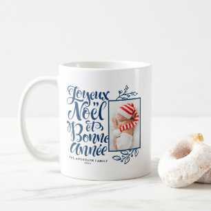 Navy Blue Joyeux Noël und Bonne Année Foto Kaffeetasse