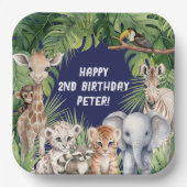 Navy Blue Jungle Animal Themed Safari 2. Geburtsta Pappteller (Vorderseite)