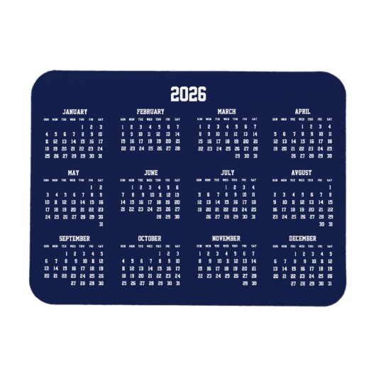 Navy Blue Kalender 2026 Flexibler Magnet (Horizontal)