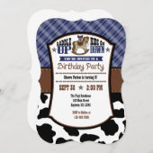 Navy Blue Kariert Cowhide Cowboy Birthday Einladun Einladung (Vorne/Hinten)