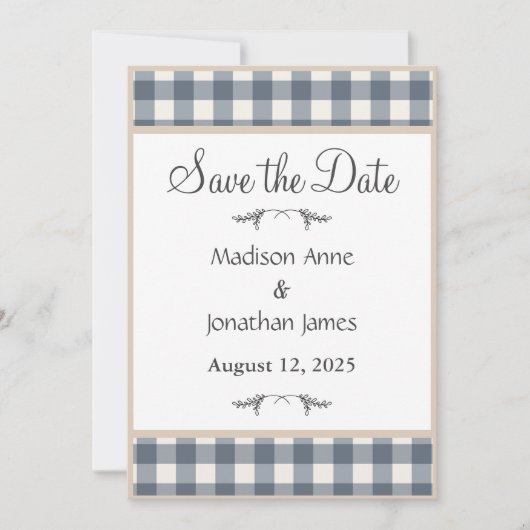 Navy Blue Kariert Farm Wreath Country Save The Date (Vorderseite)