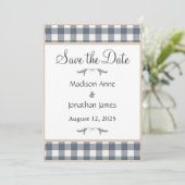 Navy Blue Kariert Farm Wreath Country Save The Date (Stehend Vorderseite)