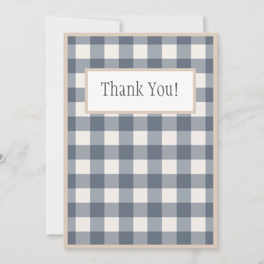Navy Blue Kariert Gingham Country Wedding Dankeskarte (Vorderseite)