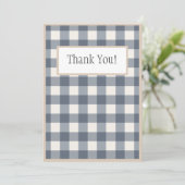 Navy Blue Kariert Gingham Country Wedding Dankeskarte (Stehend Vorderseite)
