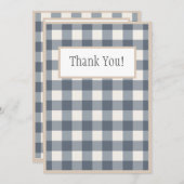 Navy Blue Kariert Gingham Country Wedding Dankeskarte (Vorne/Hinten)
