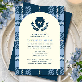 Navy Blue Kariert Monogram Boy's Baby Shower Einladung