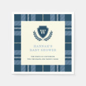 Navy Blue Kariert Monogram Boy's Baby Shower Serviette (Vorderseite)