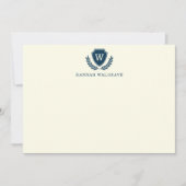 Navy Blue Kariert Monogram Correspondence Mitteilungskarte (Vorderseite)