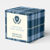 Navy Blue Kariert Monogram Dankeschön Baby Dusche Geschenkschachtel (Rückseite)