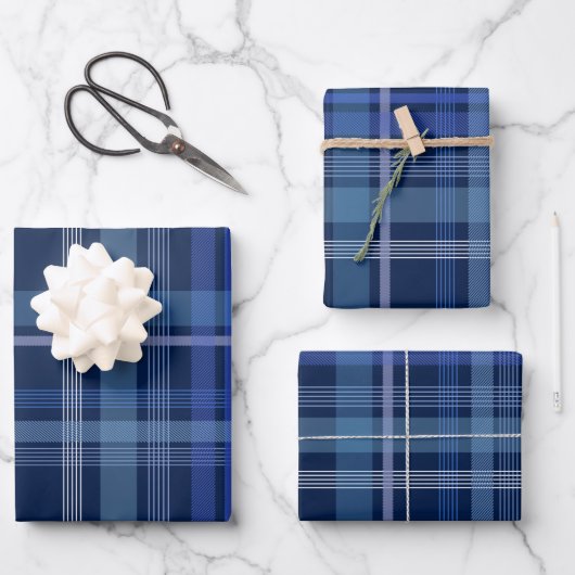 Navy Blue Kariert Tartan Niedlich Retro Ästhetik  Geschenkpapier Set (Vorderseite)