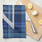 Navy Blue Kariert Tartan Niedlich Retro Monogram Geschirrtuch (Viertel Falte)