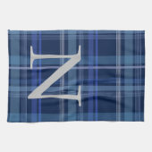 Navy Blue Kariert Tartan Niedlich Retro Monogram Geschirrtuch (Horizontal)