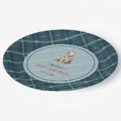 Navy Blue Kariert Teddy Bärenjunge Babydusche Pappteller (Schrägansicht)