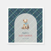 Navy Blue Kariert Teddy Bärenjunge Babydusche Serviette (Vorderseite)