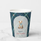 Navy Blue Kariert Teddy Bear Baby Dusche Pappbecher (Rückseite)