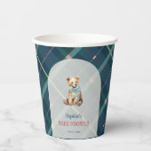 Navy Blue Kariert Teddy Bear Baby Dusche Pappbecher (Vorderseite)