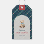 Navy Blue Kariert Teddy Bear Bow Babydusche Geschenkanhänger (Vorderseite)