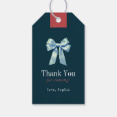 Navy Blue Kariert Teddy Bear Bow Babydusche Geschenkanhänger (Rückseite)