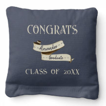 Navy Blue Karierter Vintager Banner Name Abschluss