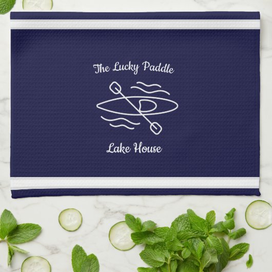 Navy Blue Kayak Monogram Name Lake House Geschirrtuch (Gefaltet)