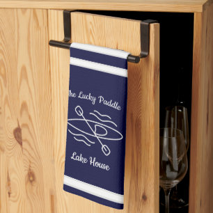 Navy Blue Kayak Monogram Name Lake House Geschirrtuch