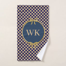 Navy Blue & Khaki Brown Karos & Monogram Handtuch