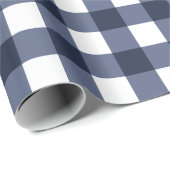 Navy-Blue Klassisches Gingham-Karo Geschenkpapier (Rolleneckpunkt)