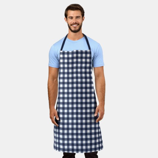 Navy-Blue Klassisches Gingham-Karo Karomuster Schürze (Getragen)