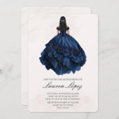Navy Blue Kleid quinceañera Einladung (Vorne/Hinten)