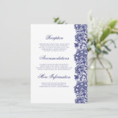 Navy Blue Lace Elegant Informationen für Hochzeite Begleitkarte (Stehend Vorderseite)