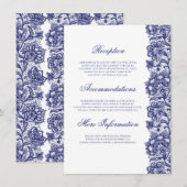 Navy Blue Lace Elegant Informationen für Hochzeite Begleitkarte (Vorne/Hinten)