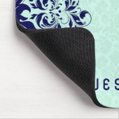 Navy Blue Lace Minze Green Damasks Mousepad (Ecke)