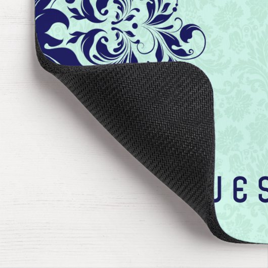 Navy Blue Lace Minze Green Damasks Mousepad (Ecke)