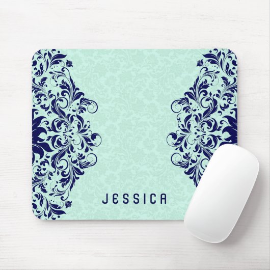Navy Blue Lace Minze Green Damasks Mousepad (Mit Mouse)