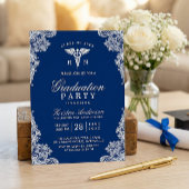 Navy Blue Lace Nursing School Graduation Party Einladung