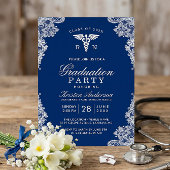 Navy Blue Lace Nursing School Graduation Party Einladung