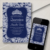 Navy Blue Lace Quinceañera Einladung