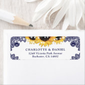 Navy Blue Lace Rustic Sunflower Return Address (Insitu)