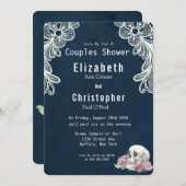 Navy Blue Lace Skull Roses Paare Dusche Einladung (Vorne/Hinten)