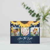 Navy Blue Lace Sunflower 3 Foto Save the Date (Stehend Vorderseite)