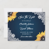 Navy Blue Lace Sunflower 3 Foto Save the Date (Rückseite)