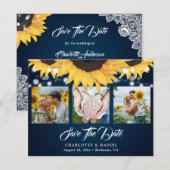 Navy Blue Lace Sunflower 3 Foto Save the Date (Vorne/Hinten)