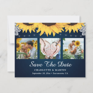 Navy Blue Lace Sunflower 3 Foto Save the Date
